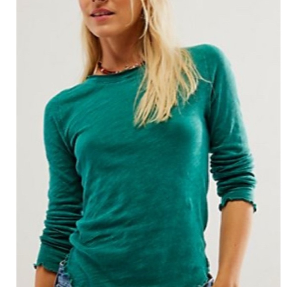 Free People Women's Teal Long Sleeve Top
